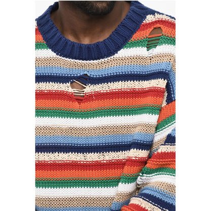 Dsquared² Multicolor Crew-neck Sweater with Distressed Details