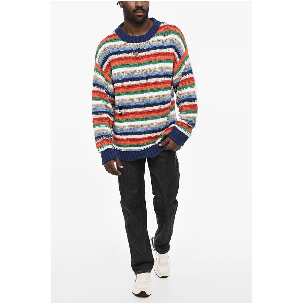 Dsquared² Multicolor Crew-neck Sweater with Distressed Details