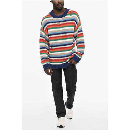 Dsquared² Multicolor Crew-neck Sweater with Distressed Details