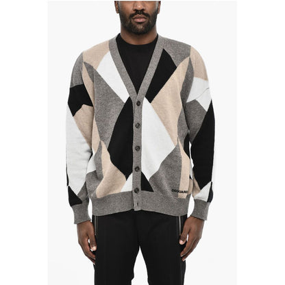 Dsquared² V-Neck Color Block Virgin Wool Cardigan