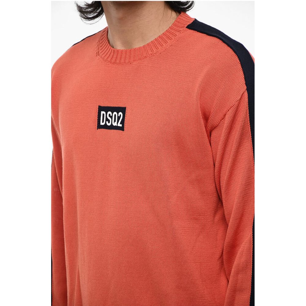Dsquared² Asymmetrical Cut Crew-Neck Sweater with Contrasting Band