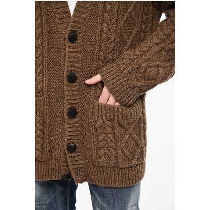 Dsquared² Oversized Fit Cable Knit Cardigan with 2 Patch Pockets