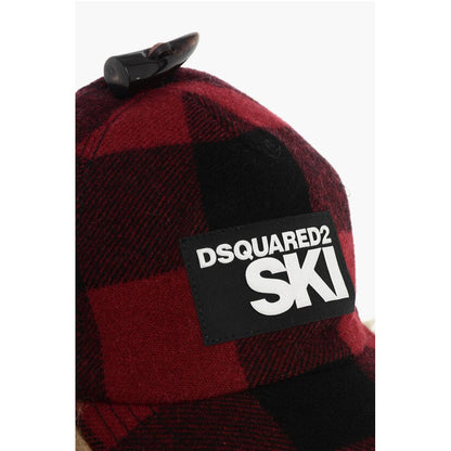 Dsquared² SKI Buffalo Checked Cap with Faux Fur Details