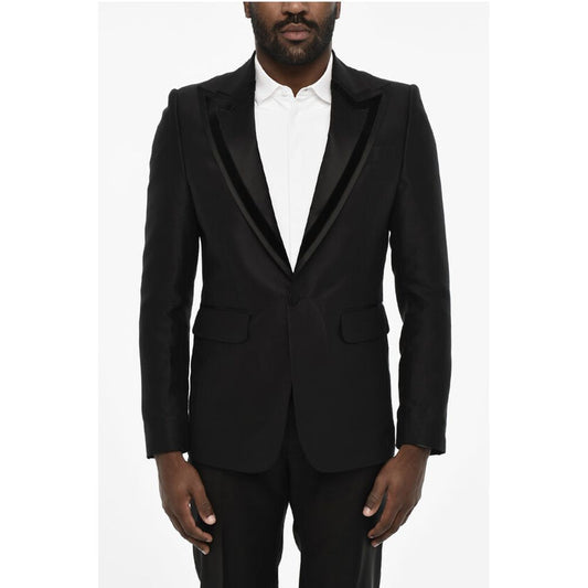 Dsquared² wool and silk side vents peak lapel 1-button blazer