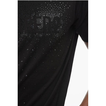 Dsquared² Solid Color Crew-neck T-Shirt Embellished with Rhinestones