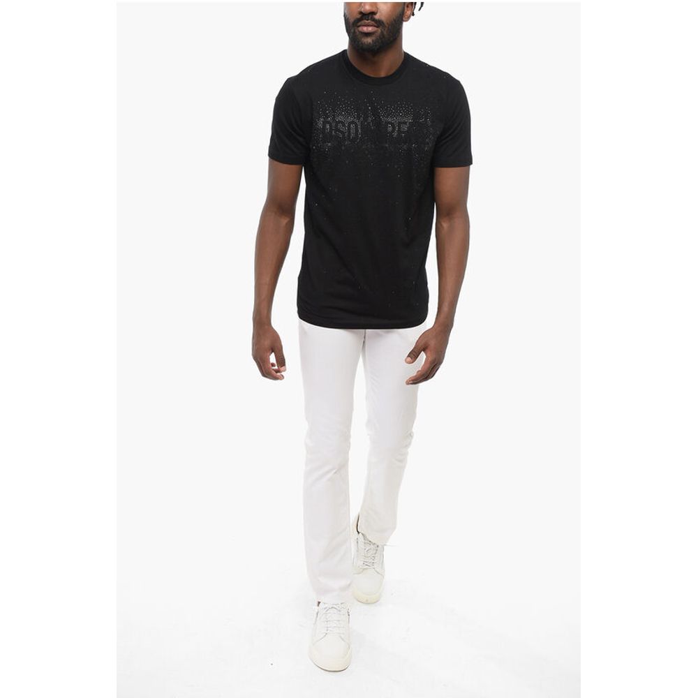 Dsquared² Solid Color Crew-neck T-Shirt Embellished with Rhinestones
