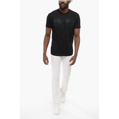 Dsquared² Solid Color Crew-neck T-Shirt Embellished with Rhinestones
