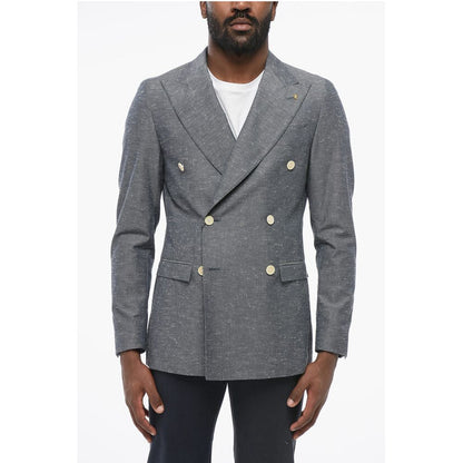 Corneliani CC COLLECTION Side Vents Peak Lapel Double Breasted Blazer