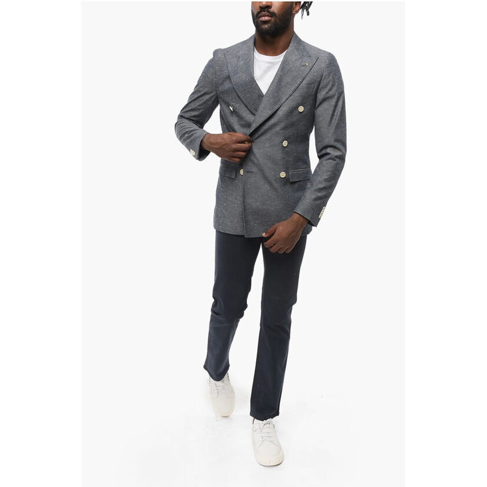 Corneliani CC COLLECTION Side Vents Peak Lapel Double Breasted Blazer