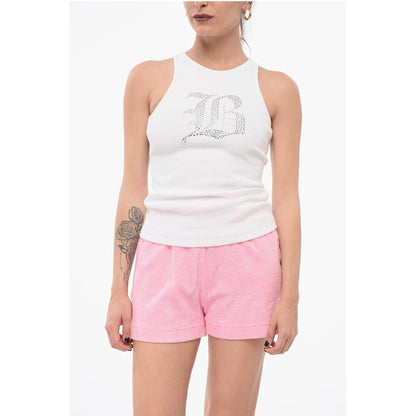 Blumarine Ribbed Tank Top with Rhinestoned Logo