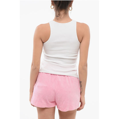 Blumarine Ribbed Tank Top with Rhinestoned Logo