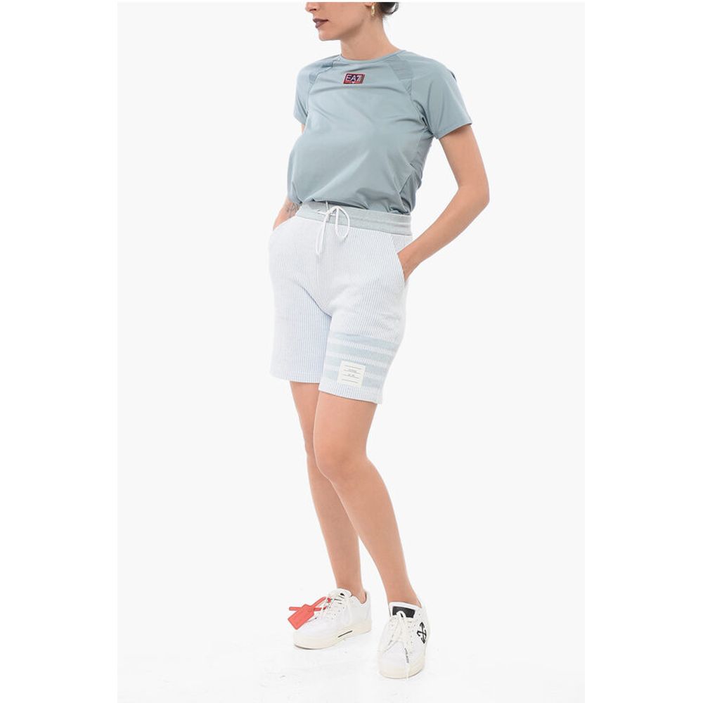 Thom Browne Drawstringed Silk Blend Shorts with Awning Motif