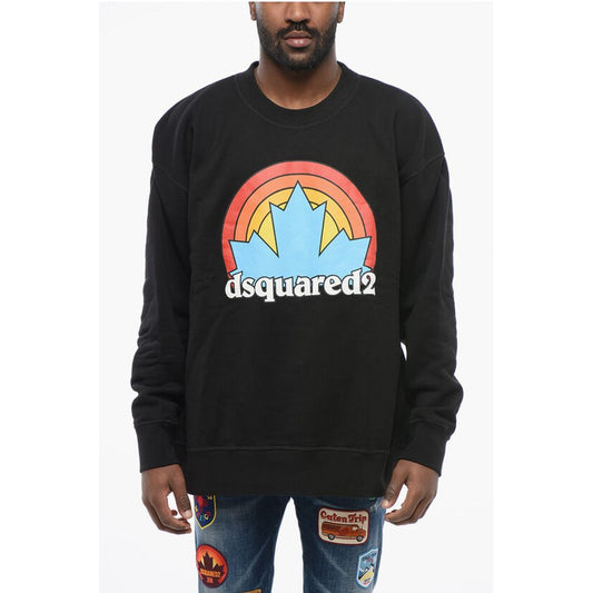 Dsquared² Crew Neck RAINBOW LEAF Fleeced Cotton Sweatshirt