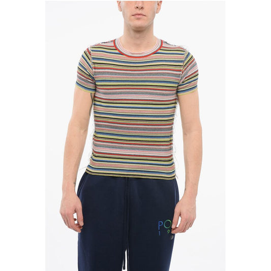 Maison Margiela Short-sleeved REVERSE Crew Neck Sweater with Striped Motif