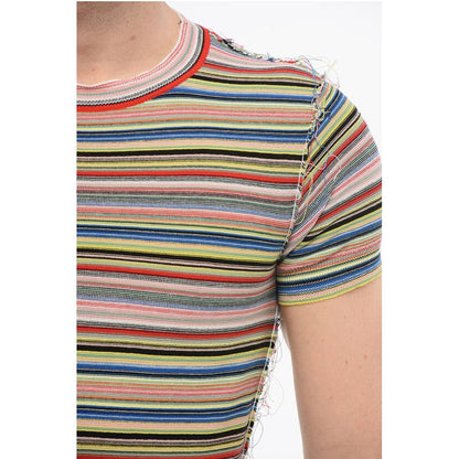 Maison Margiela Short-sleeved REVERSE Crew Neck Sweater with Striped Motif