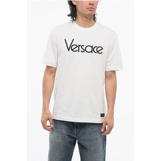 Versace Crew Neck Cotton T-Shirt with Embroidered Logo
