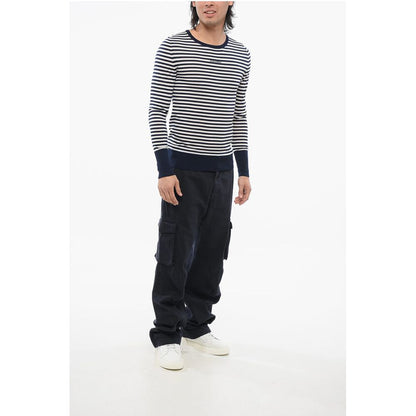 Dolce & Gabbana Crew Neck Virgin Wool Sweater with Awning Stripe Motif