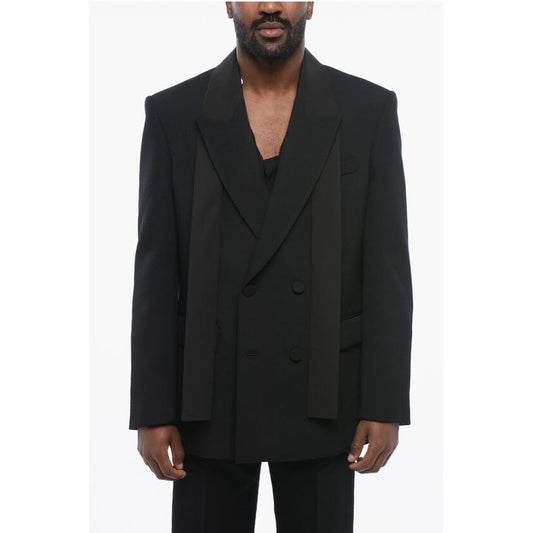 Valentino Double-breasted Virgin Wool Blazer with Tie Detail