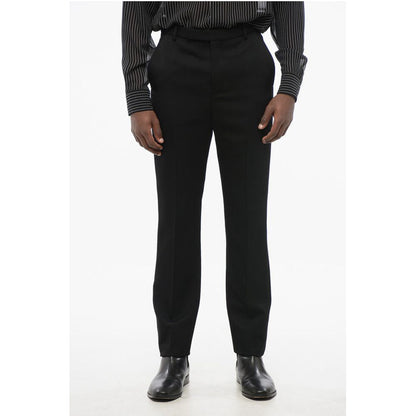 Saint Laurent Slim Fit Wool Pants with Front Pleat