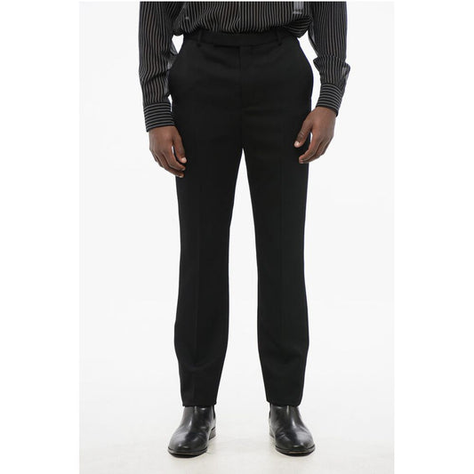 Saint Laurent Slim Fit Wool Pants with Front Pleat