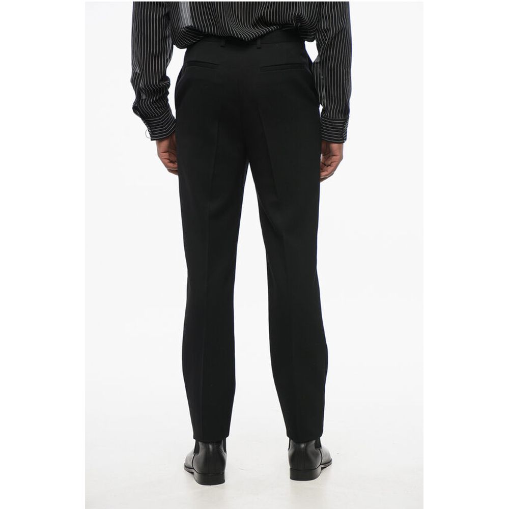 Saint Laurent Slim Fit Wool Pants with Front Pleat