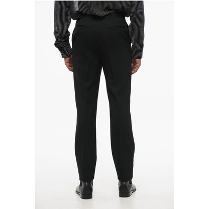 Saint Laurent Slim Fit Wool Pants with Front Pleat