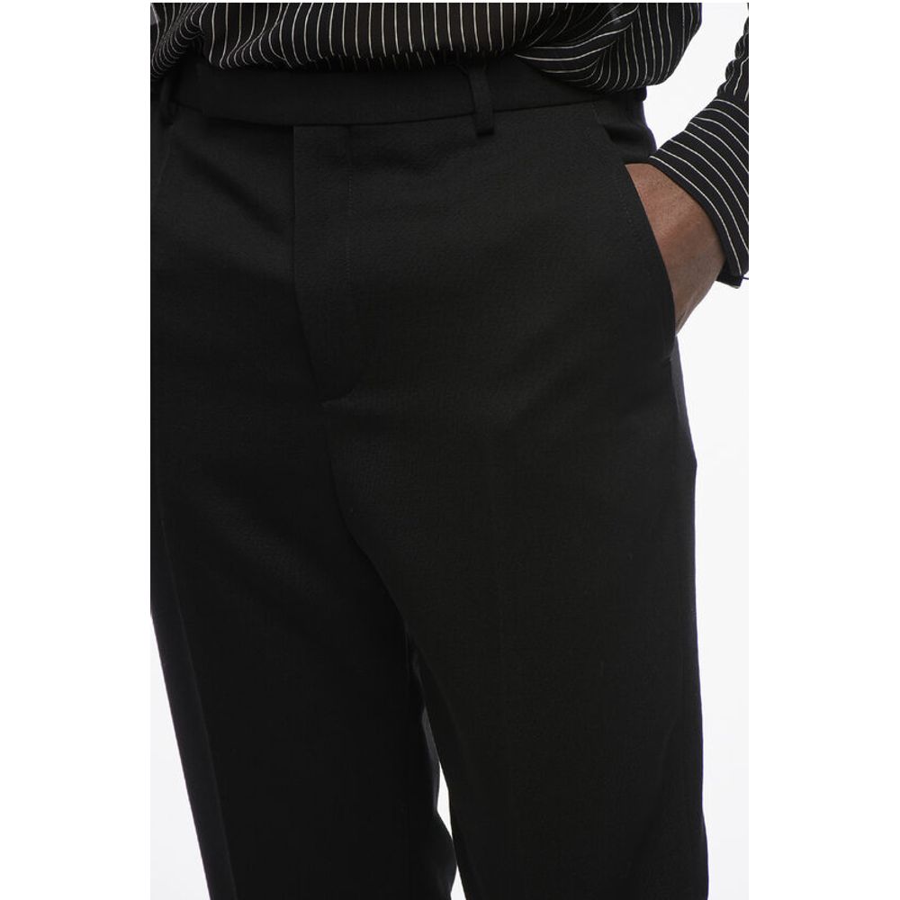 Saint Laurent Slim Fit Wool Pants with Front Pleat