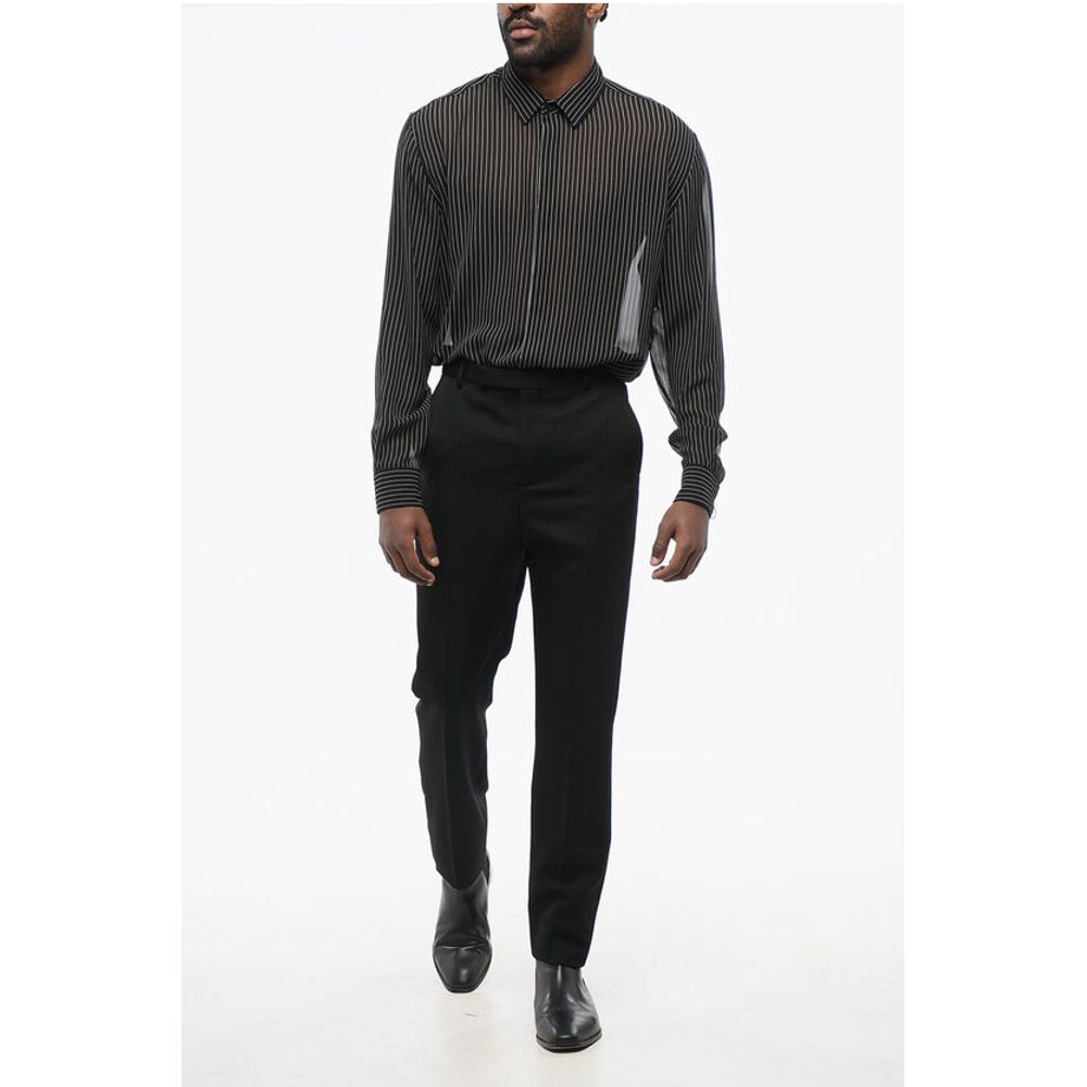 Saint Laurent Slim Fit Wool Pants with Front Pleat