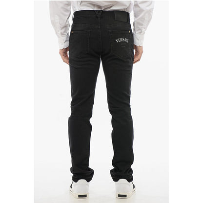 Versace Cotton Slim Fit Denims with Embroidered Logo 17cm