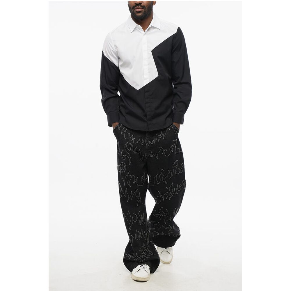 Neil Barrett Two-Tone Loose Fit Shirt with Spread Collar