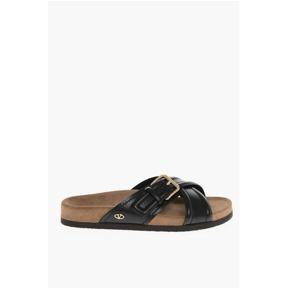 Valentino Leather Criss Cross Sliders with Rubber Sole