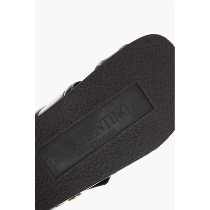 Valentino Leather Criss Cross Sliders with Rubber Sole