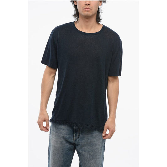 Alanui Linen Crew-neck T-Shirt with Frayed Hem