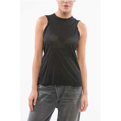 Roberto Collina Semi-Sheer Cotton Blend Crew Neck Top