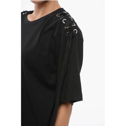 PINKO Cotton Crew-neck T-shirt with Lace Up Details