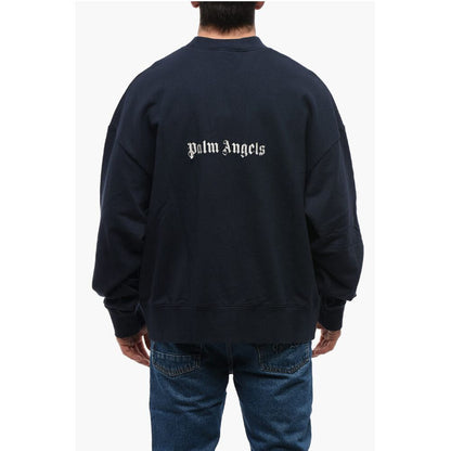 Palm Angels Crew Neck Brushed Cotton Sweatshirt with Embroidered Logo