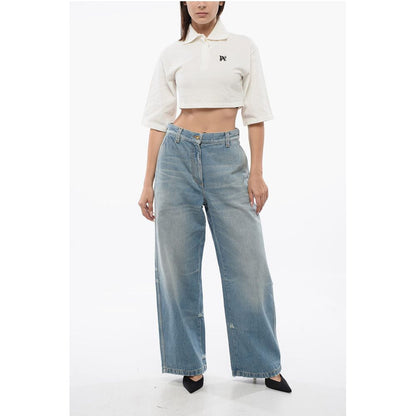 Palm Angels Short Sleeved Cropped Polo With Embroidered Logo