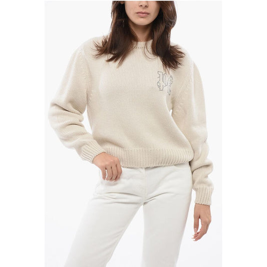 Palm Angels Wool Blend Crewneck Sweater With Studded Logo