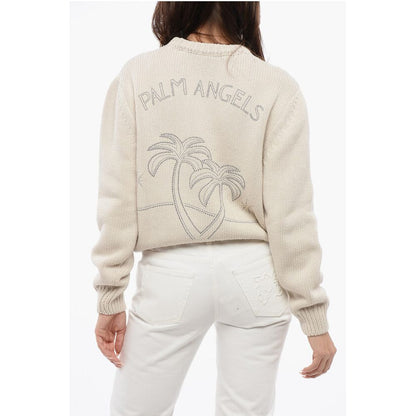 Palm Angels Wool Blend Crewneck Sweater With Studded Logo