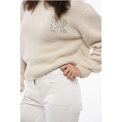 Palm Angels Wool Blend Crewneck Sweater With Studded Logo