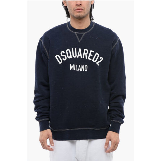 Dsquared² Distressed Effect Cool Fit Brushed Cotton Crewneck Sweater