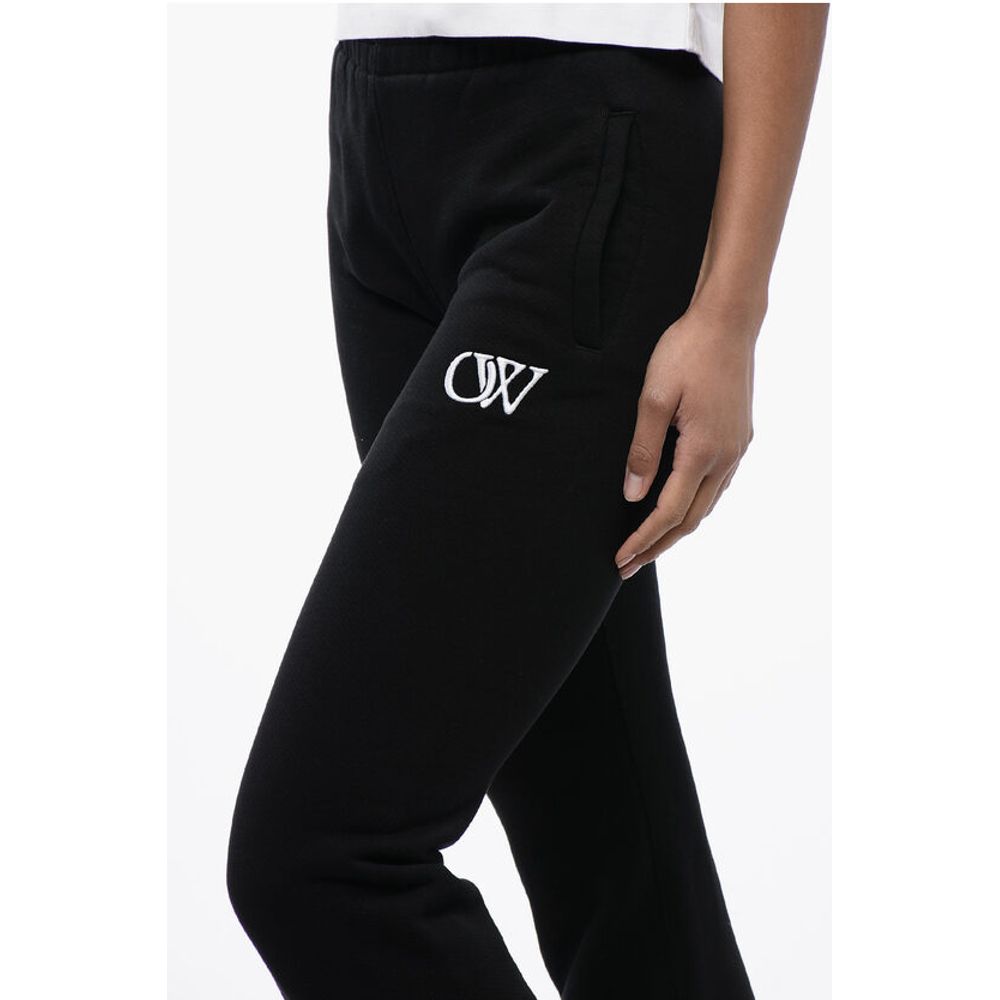 Off-White High-Waisted Brushed Cotton Joggers with Contrasting Monogra