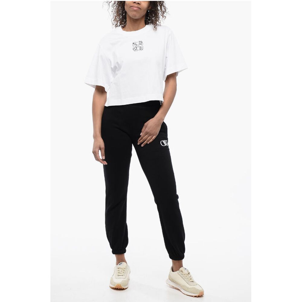 Off-White High-Waisted Brushed Cotton Joggers with Contrasting Monogra