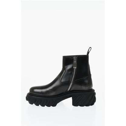 Off-White Leather MOTOR Booties With Embossed Chunky Sole