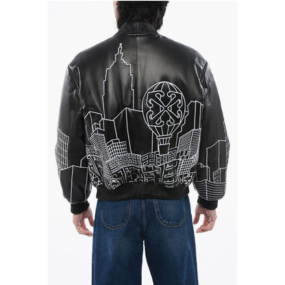 Off-White Leather SKYLINE Varsity Bomber
