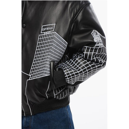 Off-White Leather SKYLINE Varsity Bomber