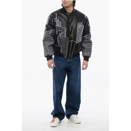 Off-White Leather SKYLINE Varsity Bomber