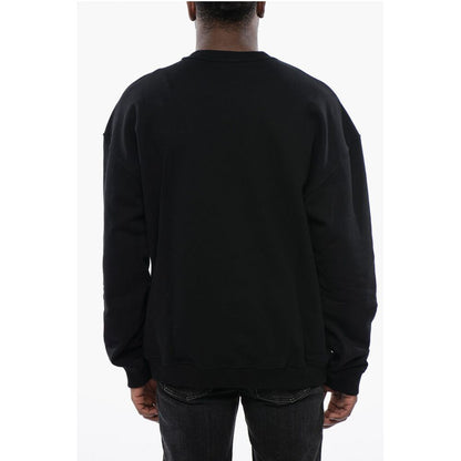 Diesel Solid Color S-NABEL-M Crew-neck Sweatshirt with Cracked Effe