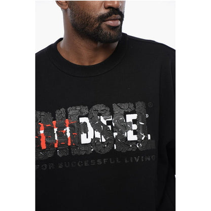 Diesel Solid Color S-NABEL-M Crew-neck Sweatshirt with Cracked Effe