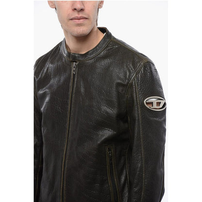 Diesel RED TAG Leather L-COBBE Jacket with Cut-Out Detail on Sleeve